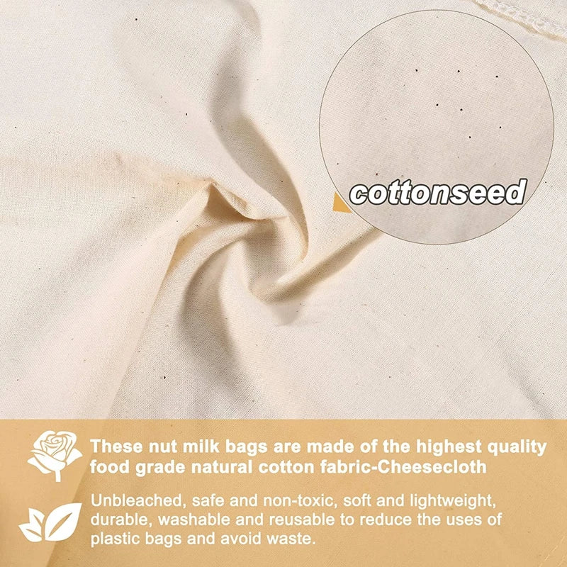 Nut Milk Bags Reusable Organic Cotton Nut Bag for Almond Milk Juice Cold Brew Coffee Tea Yogurt Filter Strainers Mesh Cheese Bag