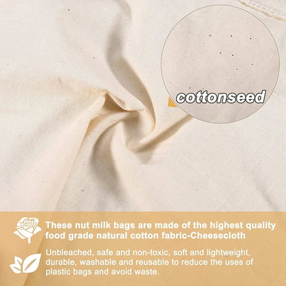 Nut Milk Bags Reusable Organic Cotton Nut Bag for Almond Milk Juice Cold Brew Coffee Tea Yogurt Filter Strainers Mesh Cheese Bag
