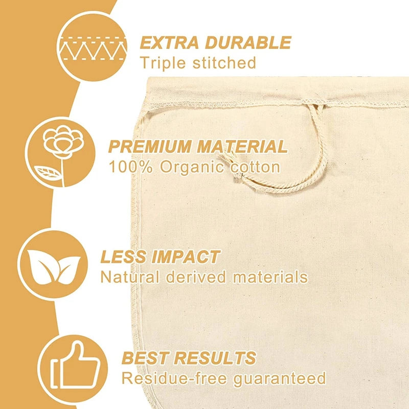 Nut Milk Bags Reusable Organic Cotton Nut Bag for Almond Milk Juice Cold Brew Coffee Tea Yogurt Filter Strainers Mesh Cheese Bag