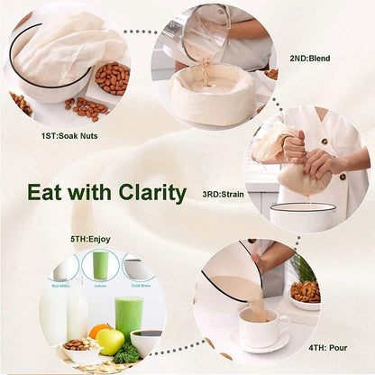 Nut Milk Bags Reusable Organic Cotton Nut Bag for Almond Milk Juice Cold Brew Coffee Tea Yogurt Filter Strainers Mesh Cheese Bag