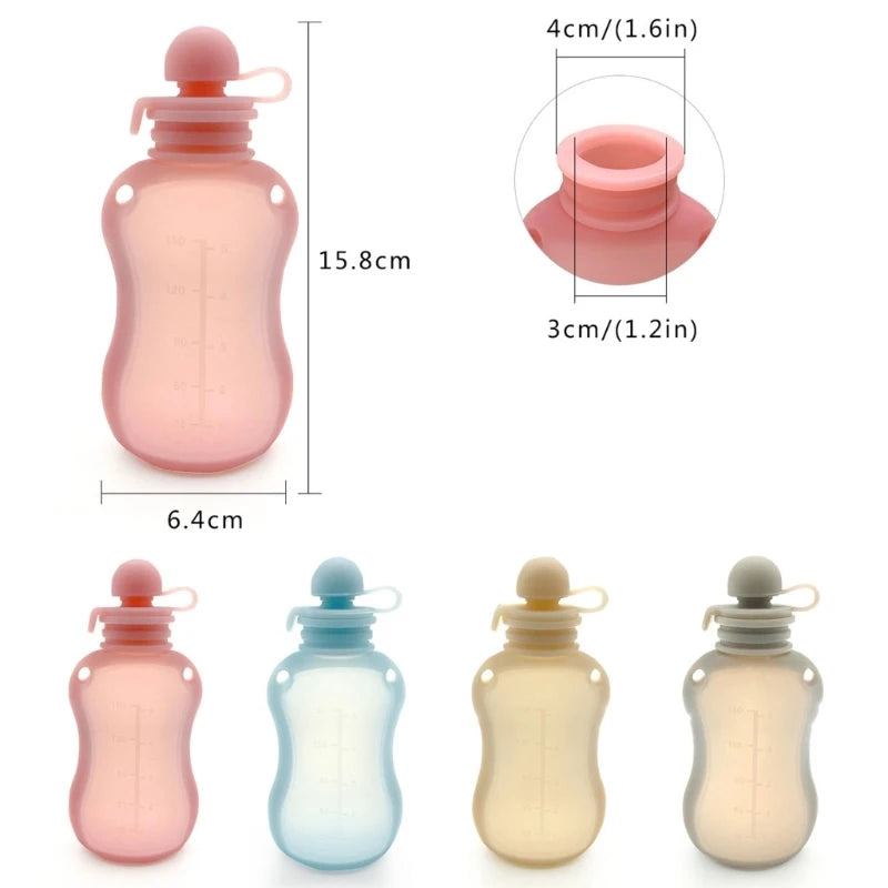 BPA Free Silicone Baby Food Pouch Reusable Refillable Milk Storage Bag Convenient Leak-proof Squeeze Baby Food Pouches Container